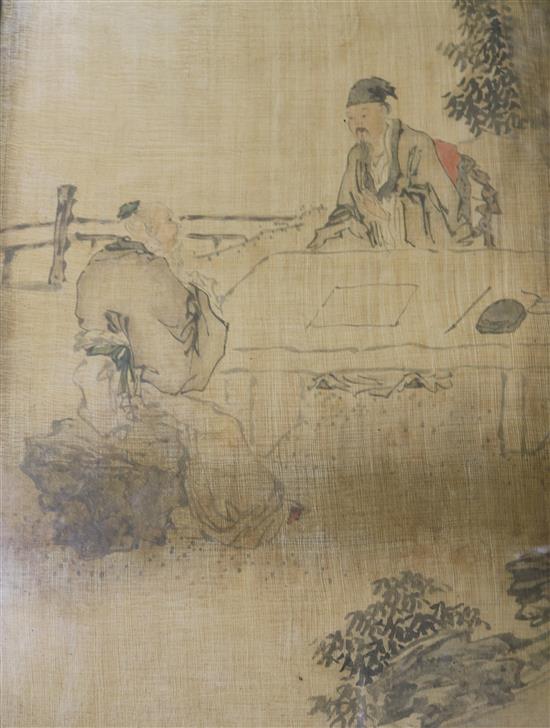 Chinese School, a pair of watercolours, 68 x 22cm and a scroll painting
